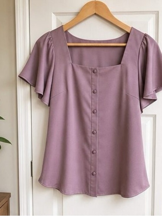 Tops - Women's Square Neck Flutter Sleeve Blouse - Mauve